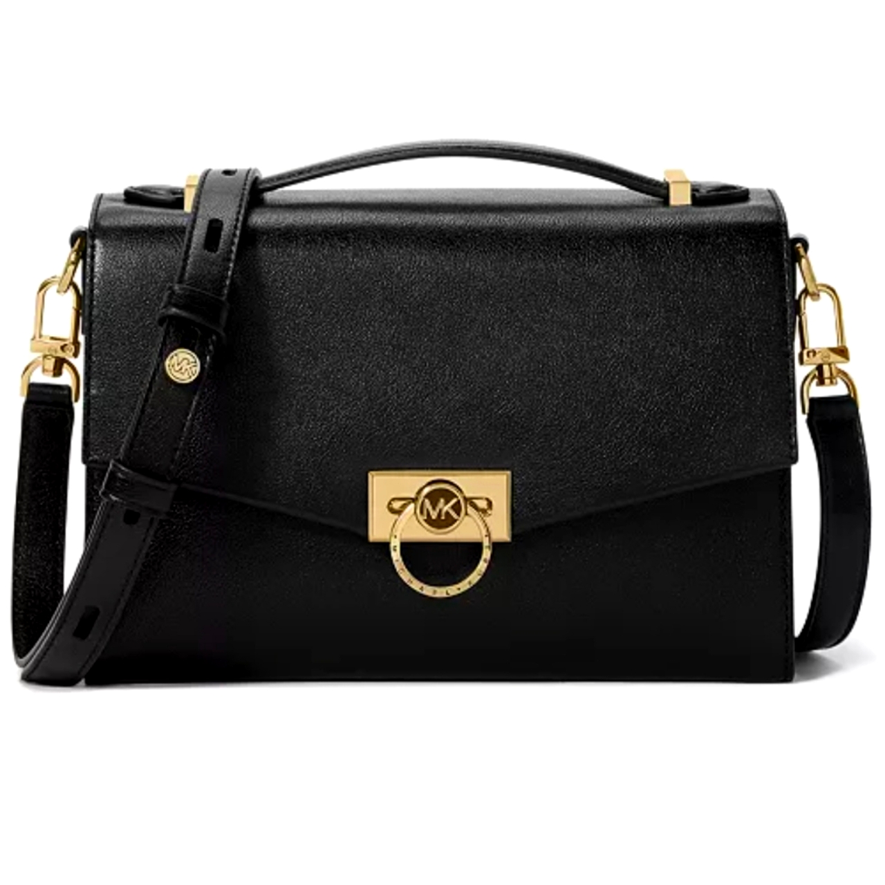 Michael Kors Hendrix Medium Black Crossbody Bag With Gold Accents